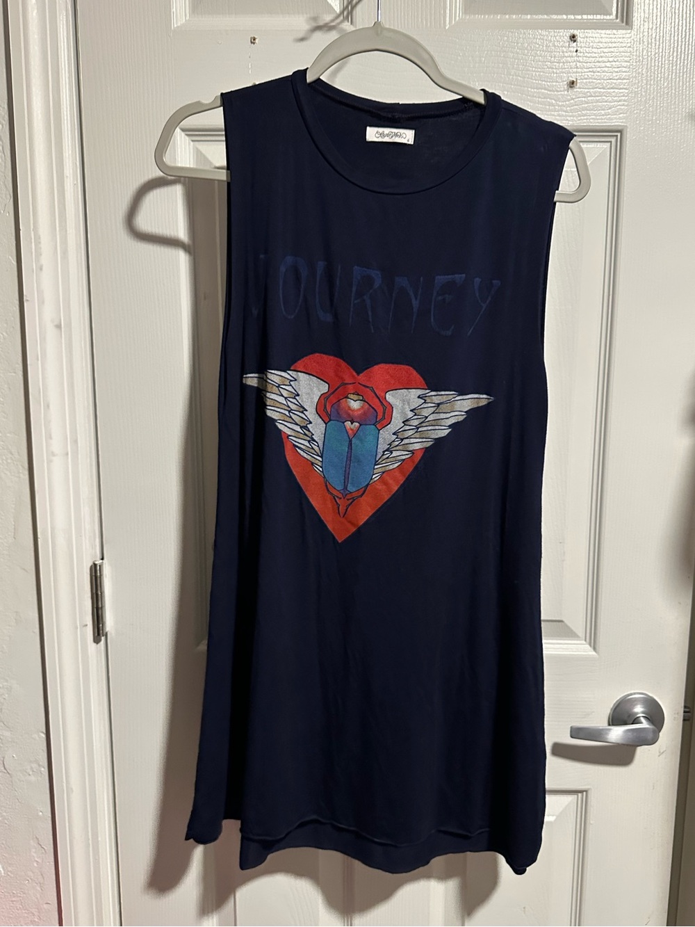 Lauren Moshi Journey Navy Sleeveless Tunic Dress with Red Heart Scarab Beetle